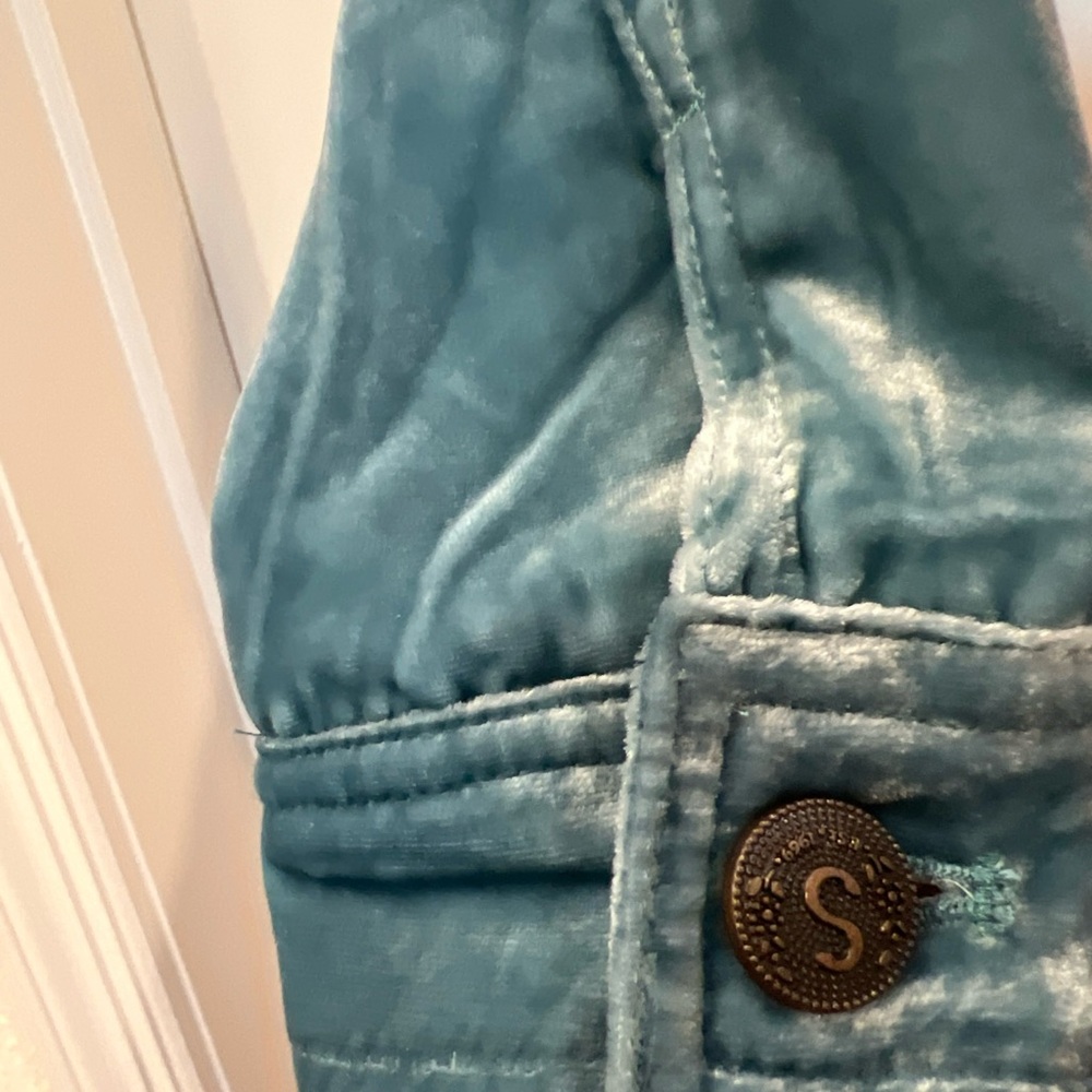 Sundance Britny blue/ teal wren crushed Velvet Jacket silk blend XS NWOT - Picture 4 of 9